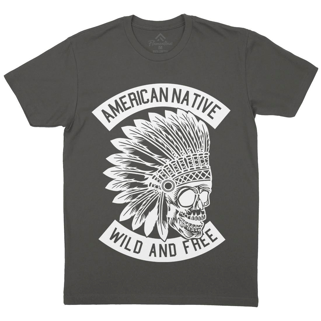 Indian Native Skull Mens Organic Crew Neck T-Shirt American B567