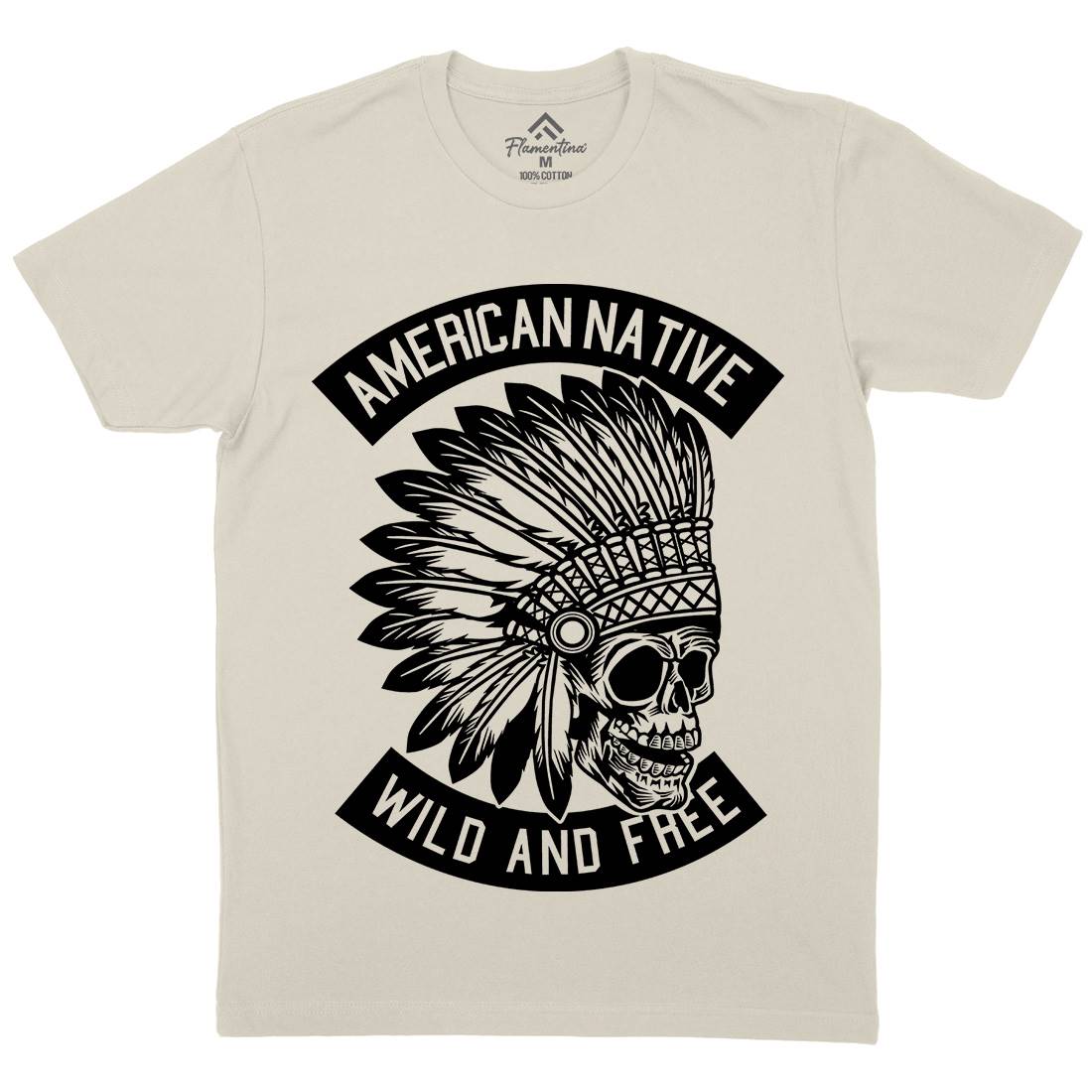 Indian Native Skull Mens Organic Crew Neck T-Shirt American B567