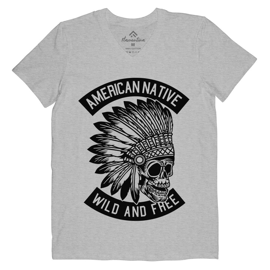 Indian Native Skull Mens Organic V-Neck T-Shirt American B567