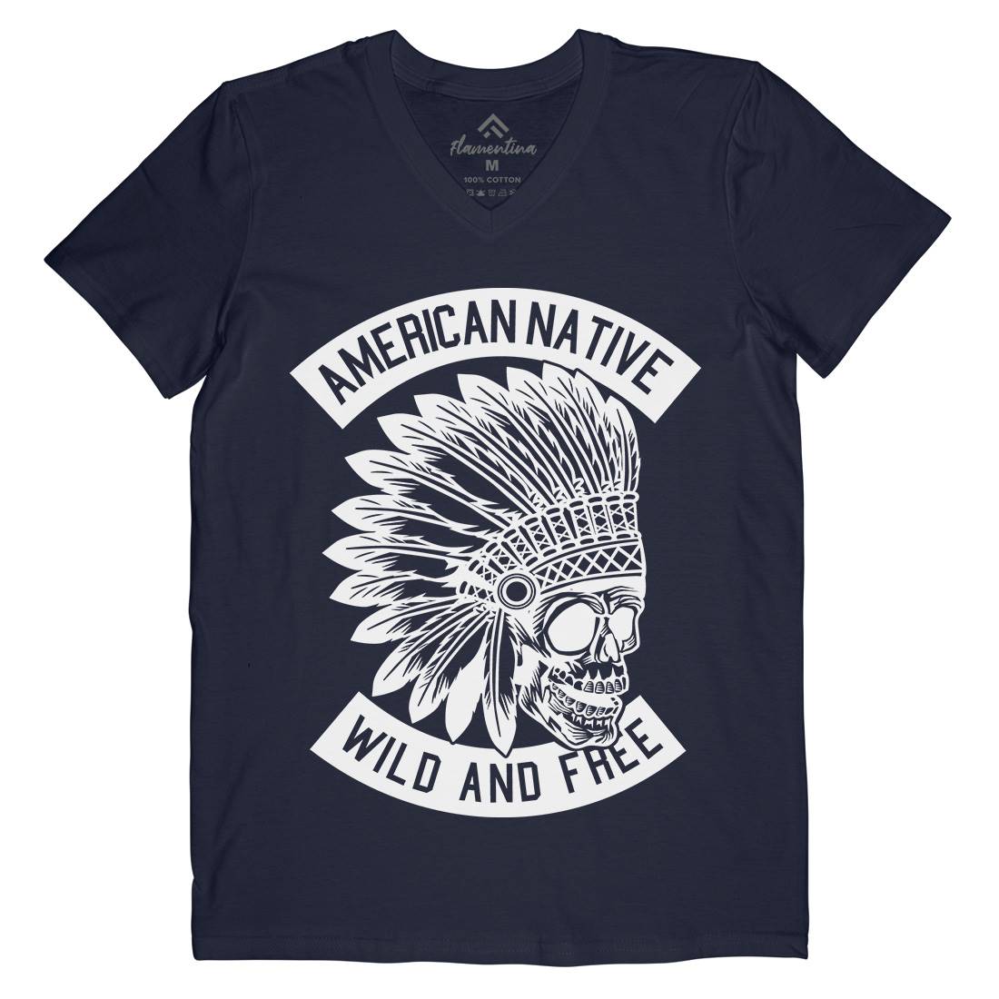 Indian Native Skull Mens Organic V-Neck T-Shirt American B567