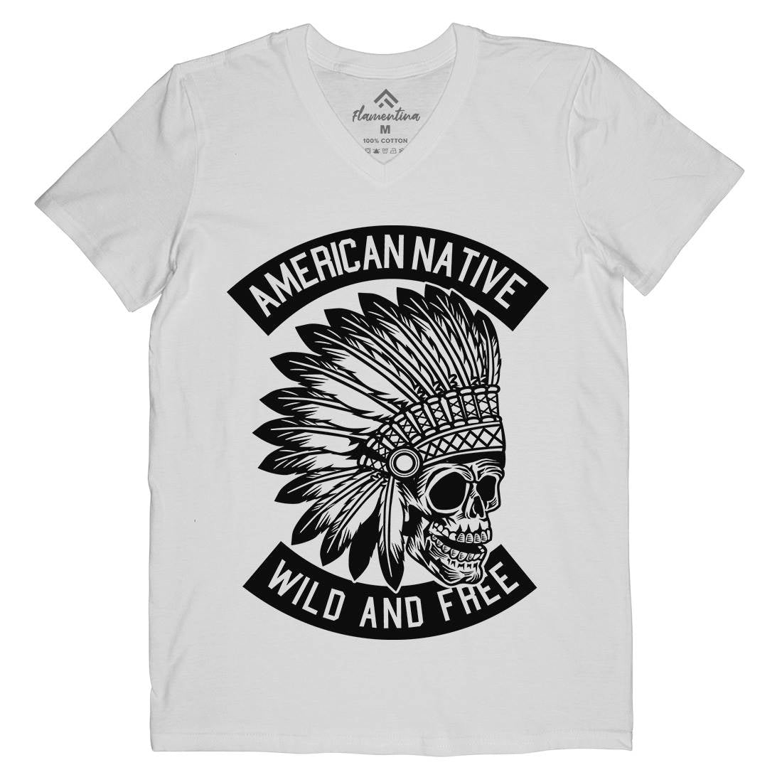 Indian Native Skull Mens V-Neck T-Shirt American B567