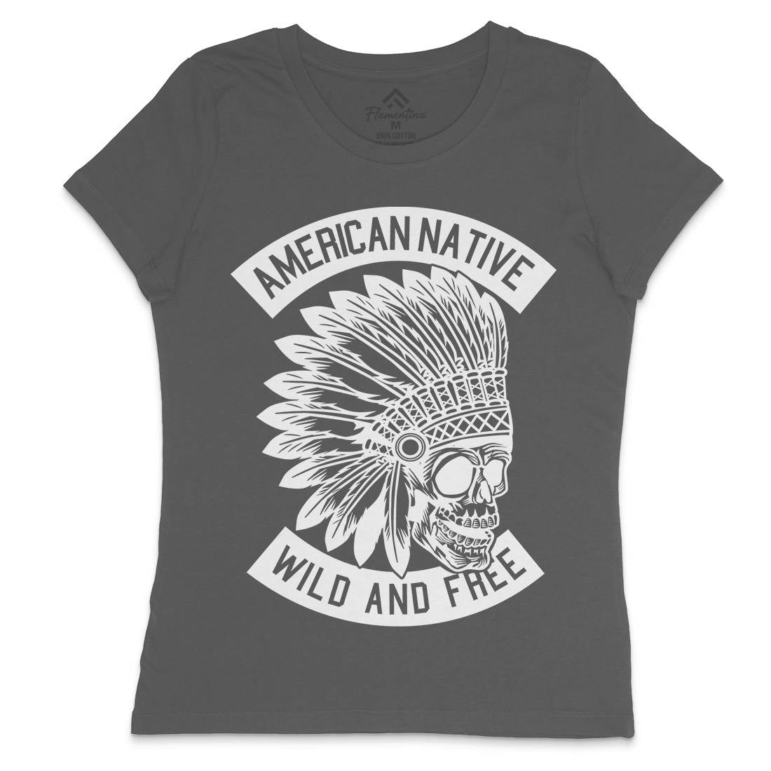 Indian Native Skull Womens Crew Neck T-Shirt American B567