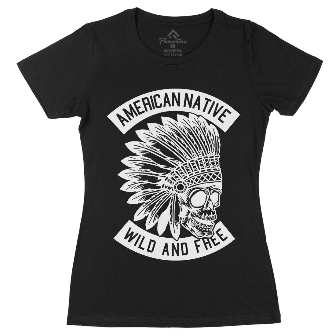 Indian Native Skull Womens Organic Crew Neck T-Shirt American B567