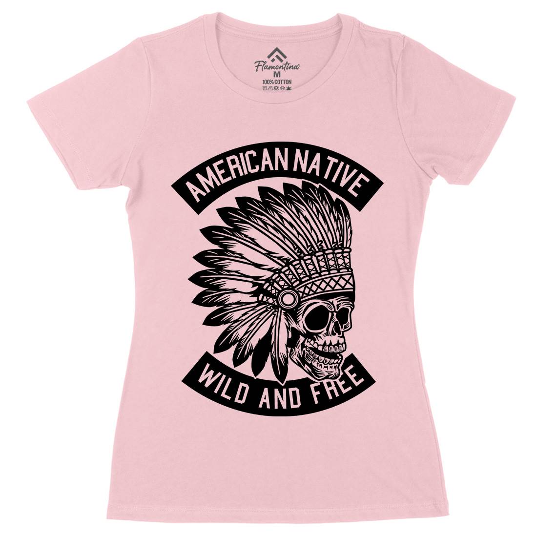 Indian Native Skull Womens Organic Crew Neck T-Shirt American B567