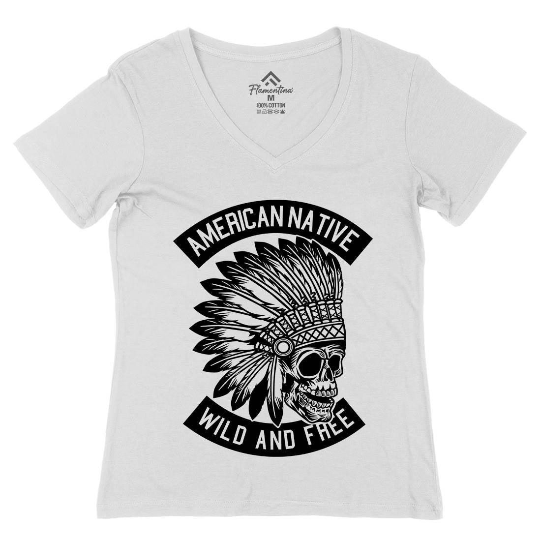 Indian Native Skull Womens Organic V-Neck T-Shirt American B567