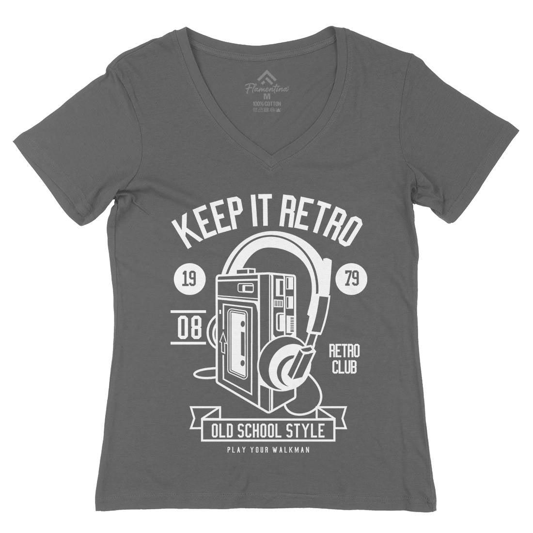 Keep It Retro Womens Organic V-Neck T-Shirt Music B569