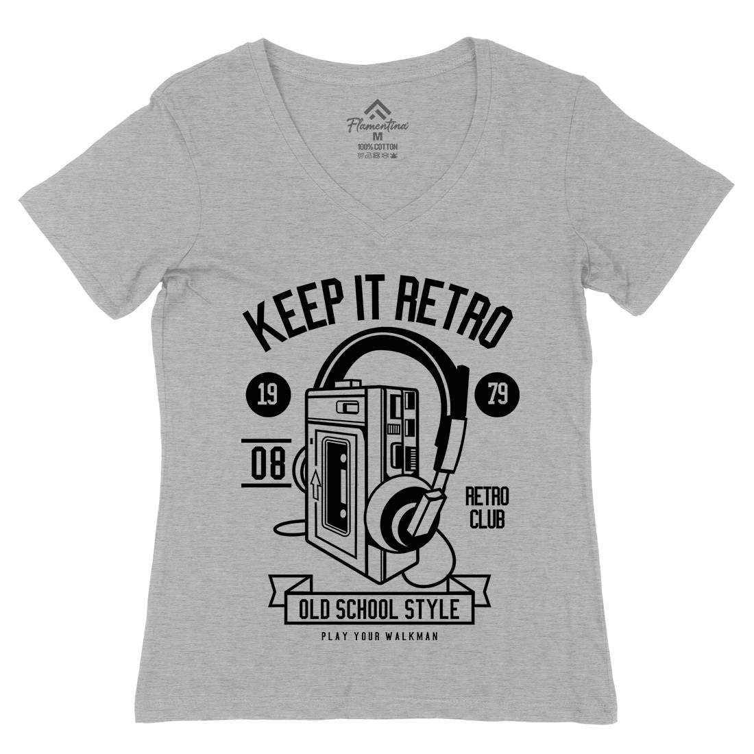 Keep It Retro Womens Organic V-Neck T-Shirt Music B569