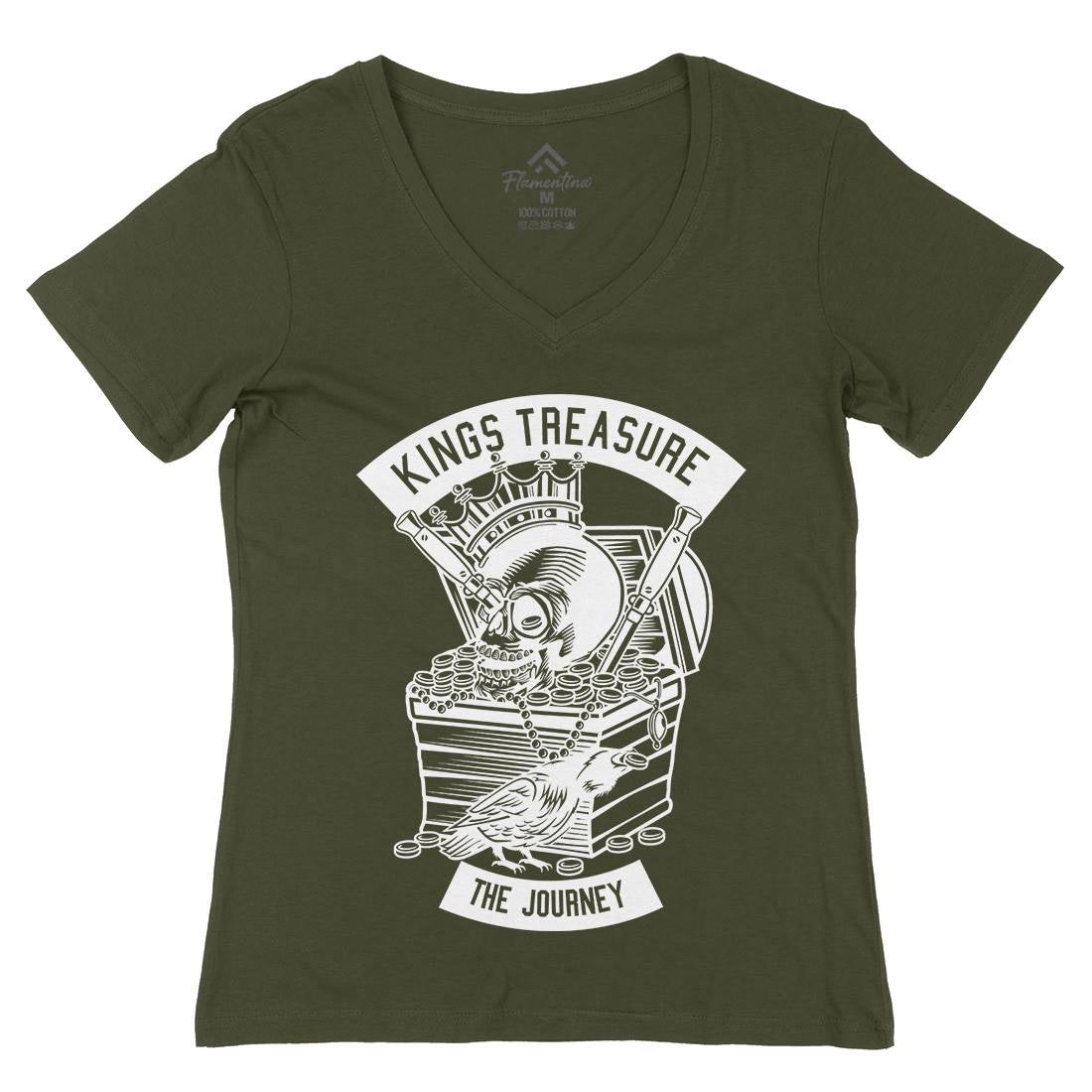 Kings Treasure Womens Organic V-Neck T-Shirt Retro B570