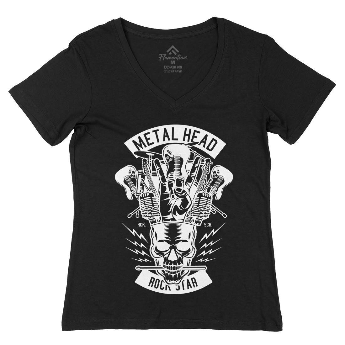 Metal Head Womens Organic V-Neck T-Shirt Music B573