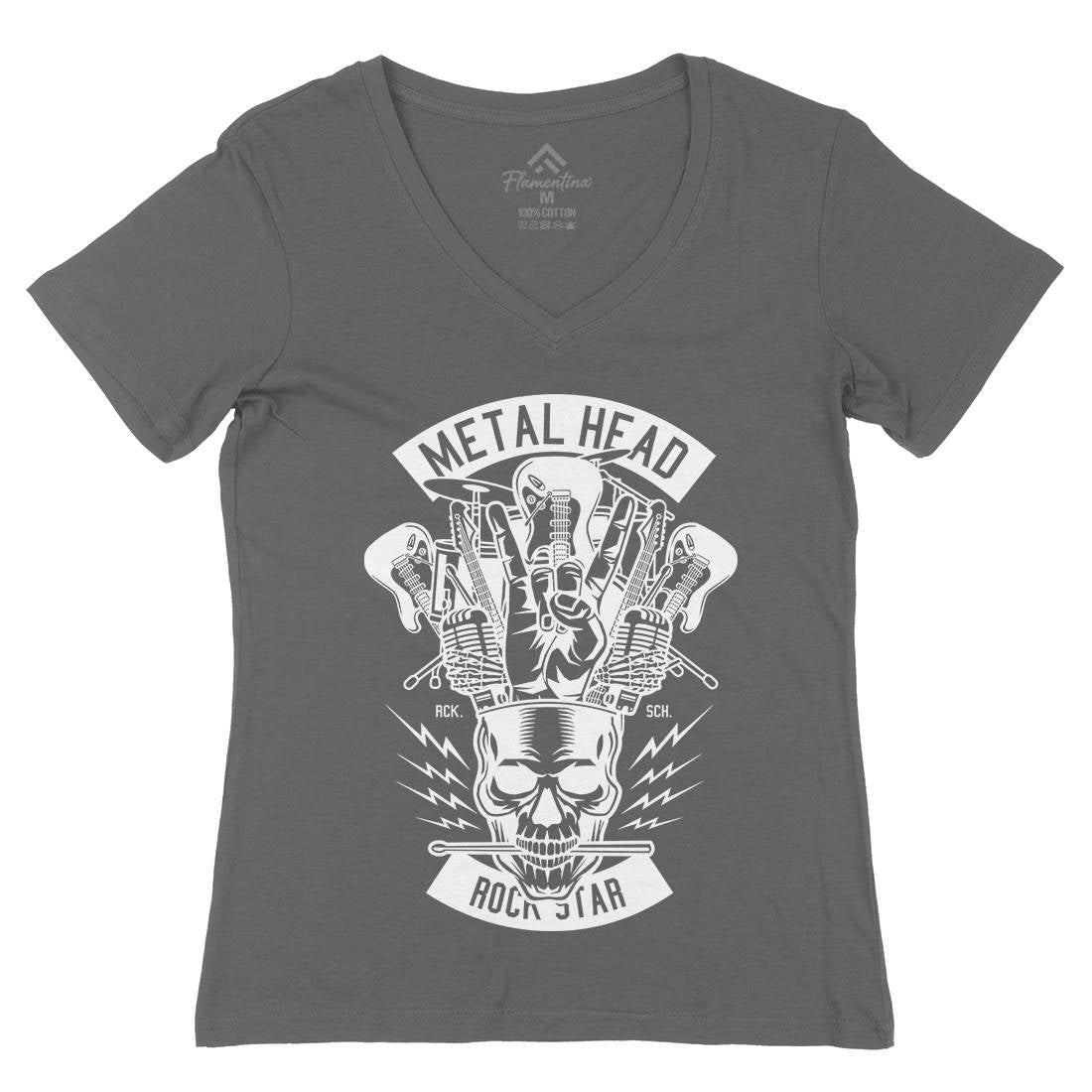 Metal Head Womens Organic V-Neck T-Shirt Music B573
