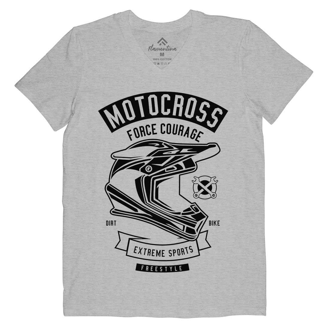Motocross Force Courage Mens Organic V-Neck T-Shirt Motorcycles B576
