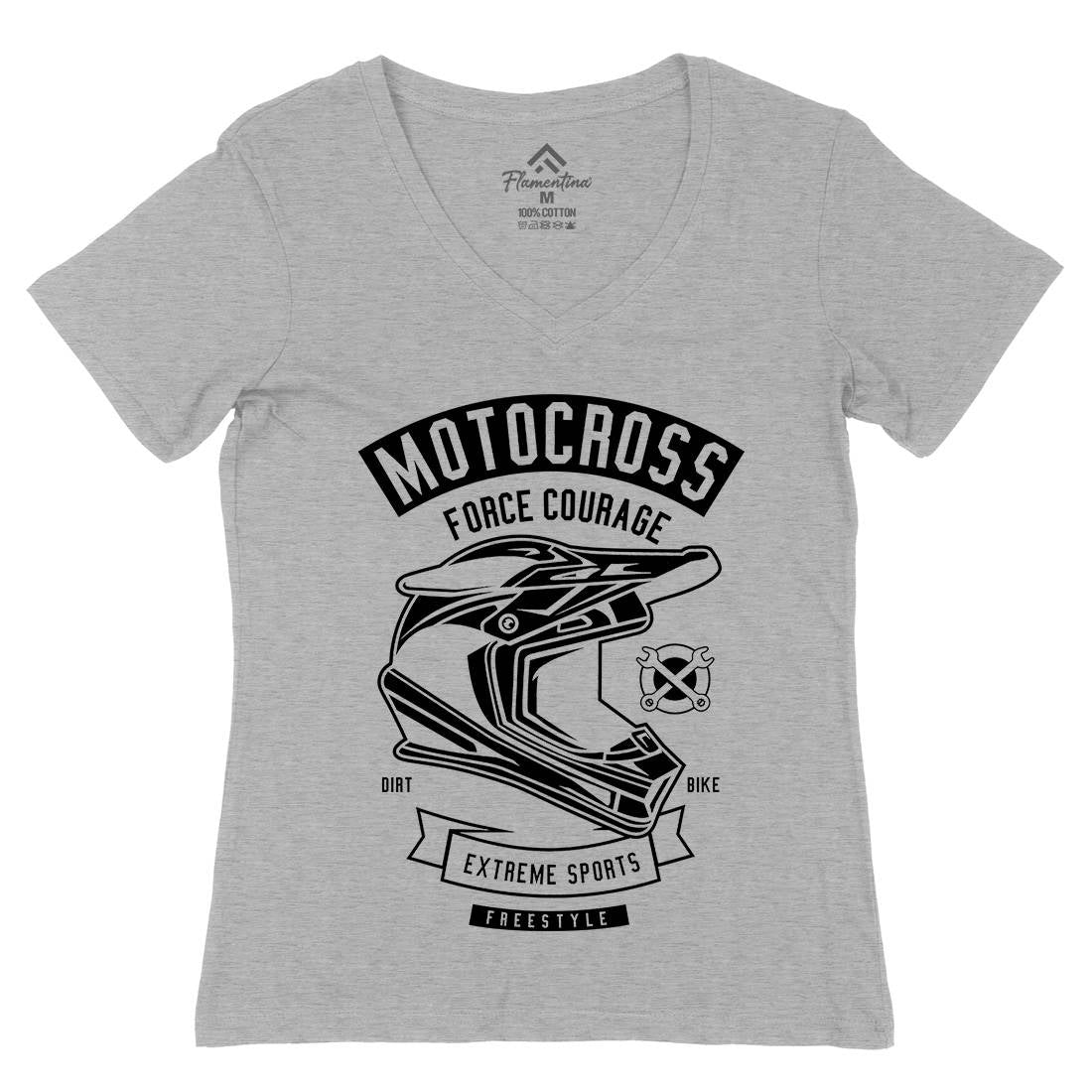 Motocross Force Courage Womens Organic V-Neck T-Shirt Motorcycles B576