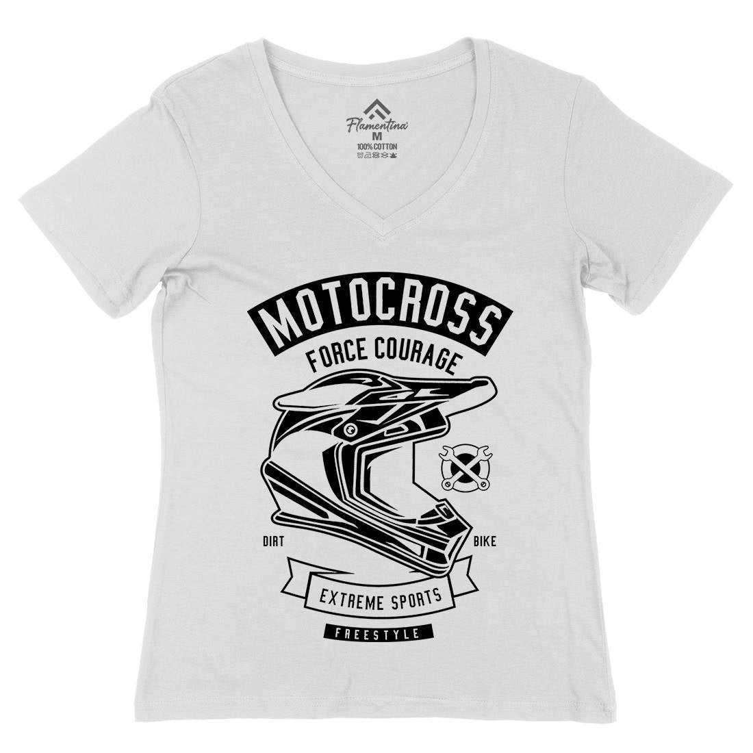 Motocross Force Courage Womens Organic V-Neck T-Shirt Motorcycles B576