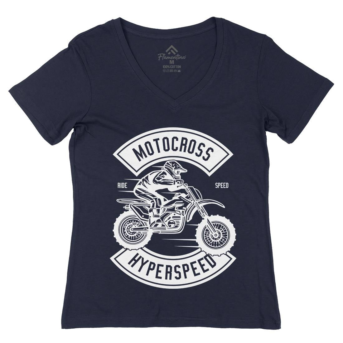 Motocross Hyperspeed Womens Organic V-Neck T-Shirt Motorcycles B577