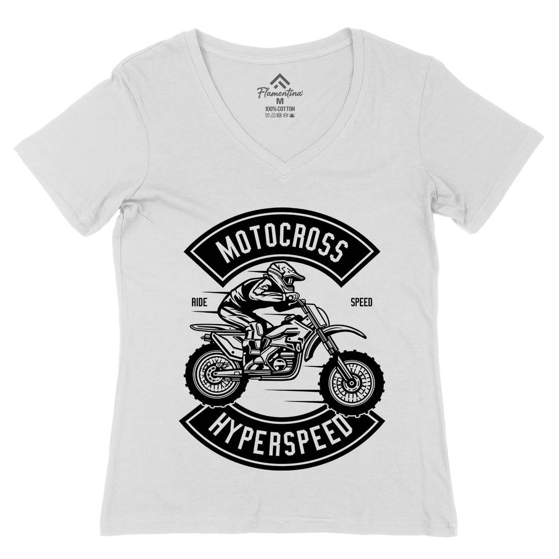 Motocross Hyperspeed Womens Organic V-Neck T-Shirt Motorcycles B577