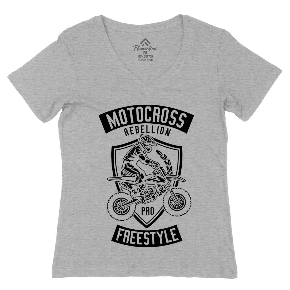 Motocross Rebellion Womens Organic V-Neck T-Shirt Motorcycles B578