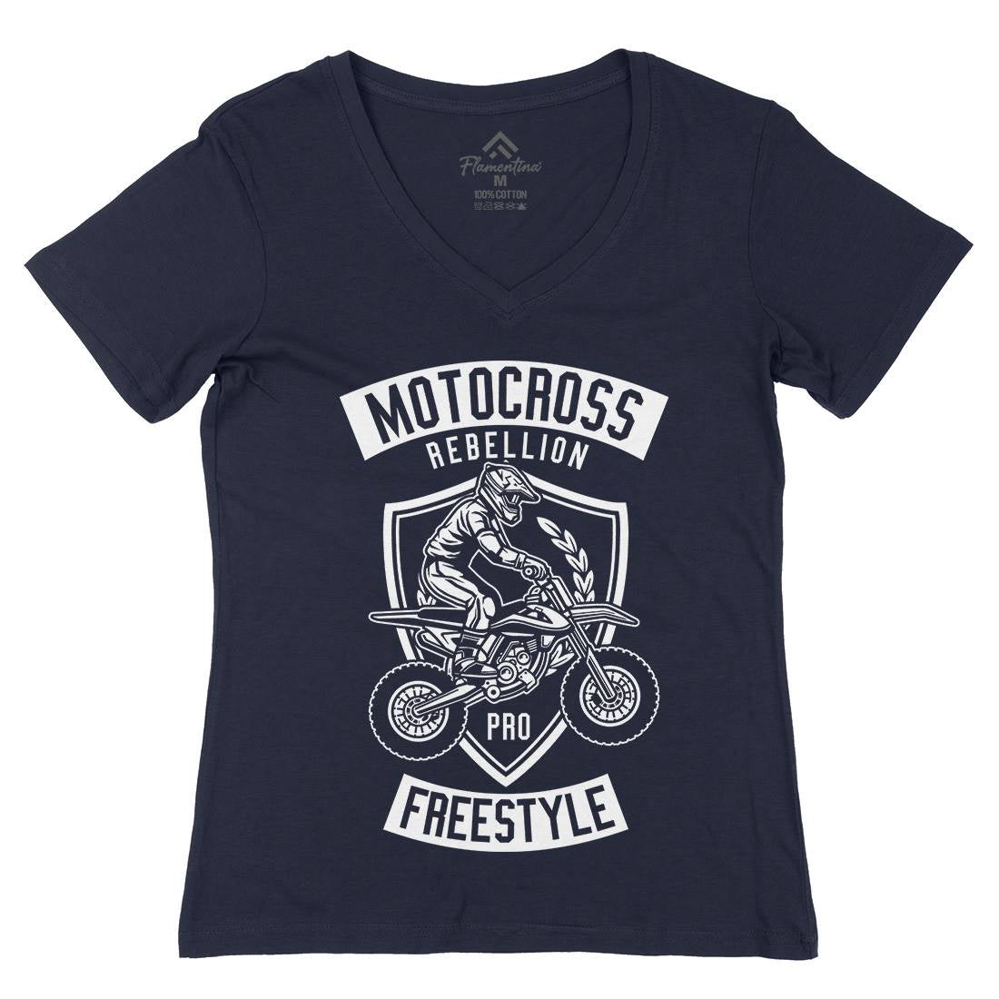 Motocross Rebellion Womens Organic V-Neck T-Shirt Motorcycles B578