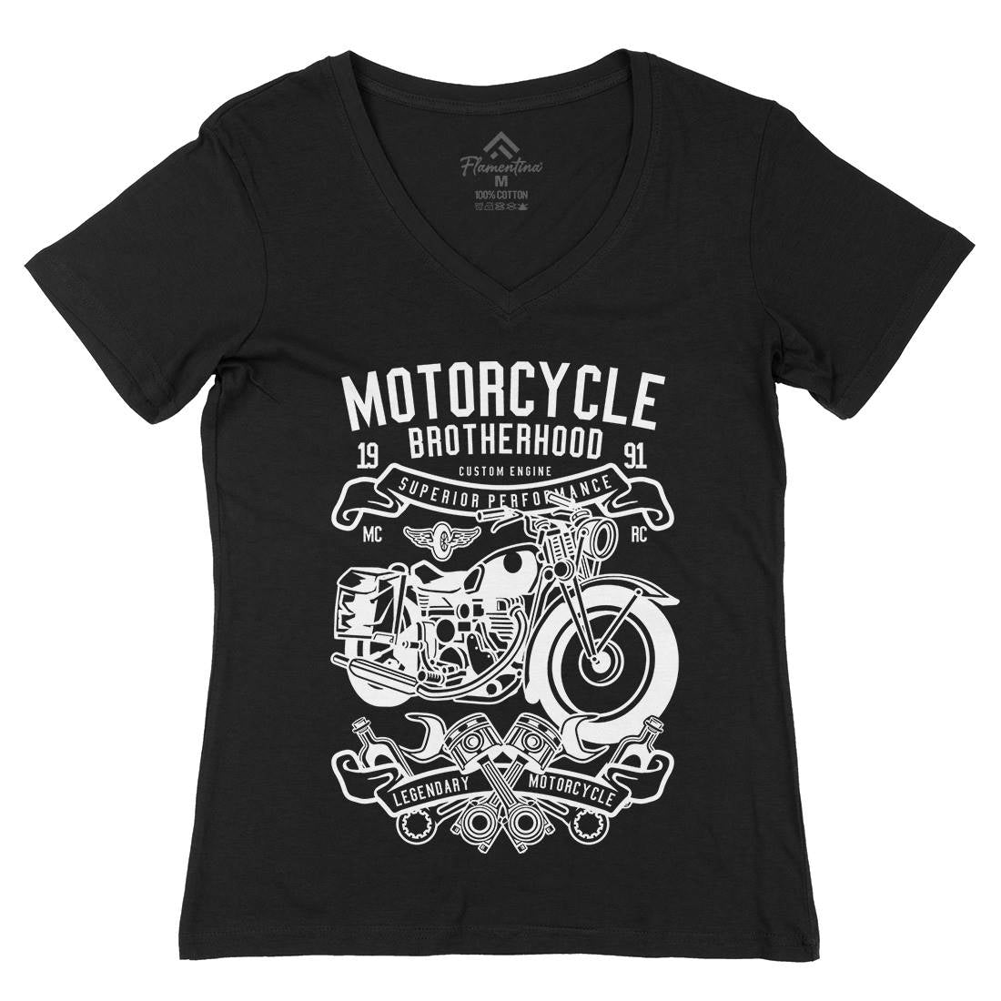 Brotherhood Womens Organic V-Neck T-Shirt Motorcycles B581