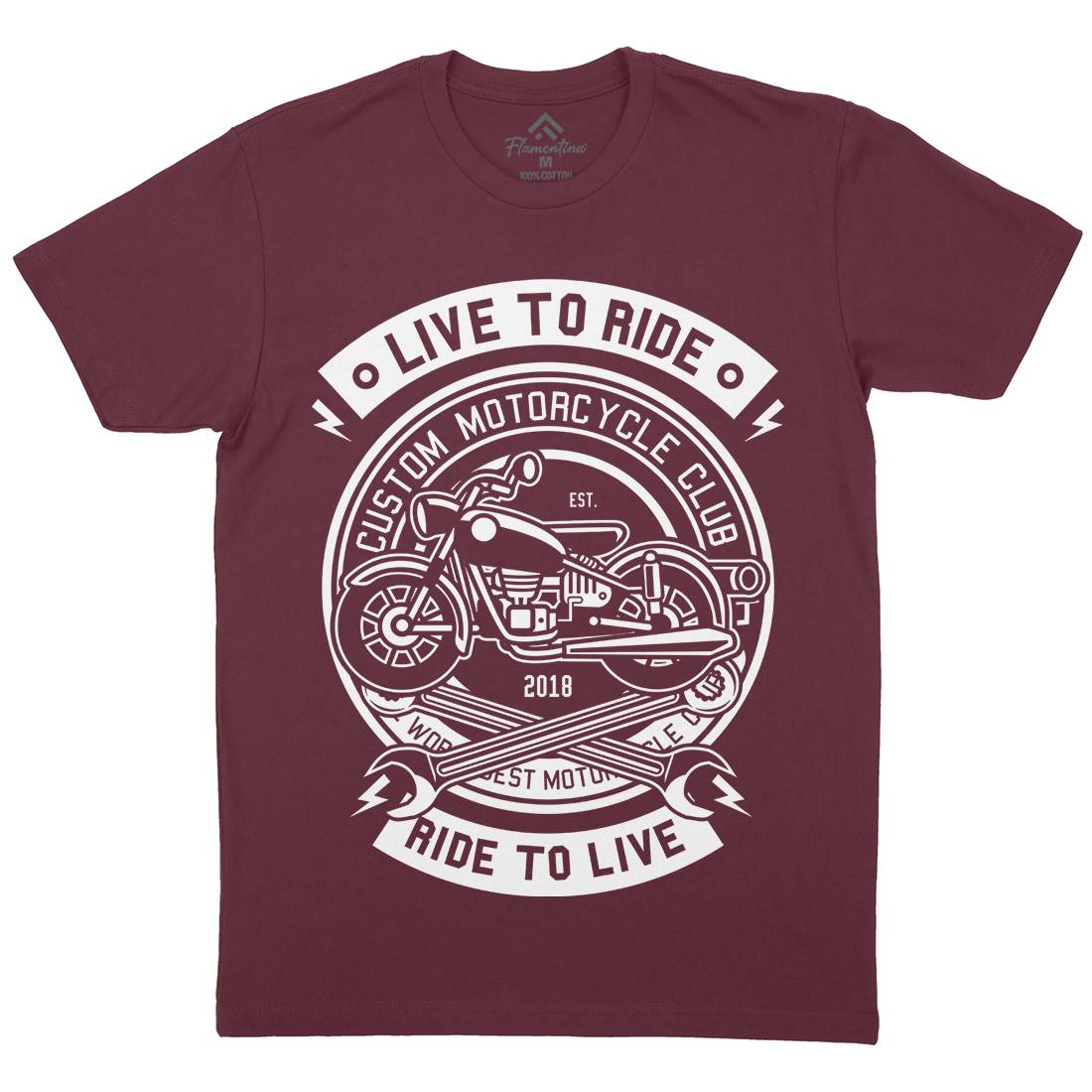 Live To Ride Mens Organic Crew Neck T-Shirt Motorcycles B582