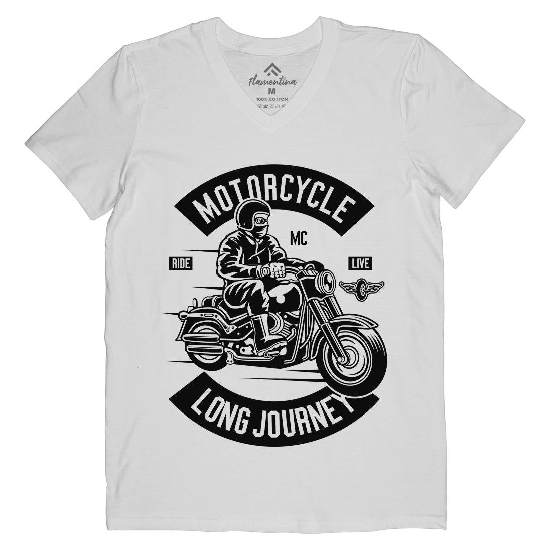 Long Journey Mens Organic V-Neck T-Shirt Motorcycles B583
