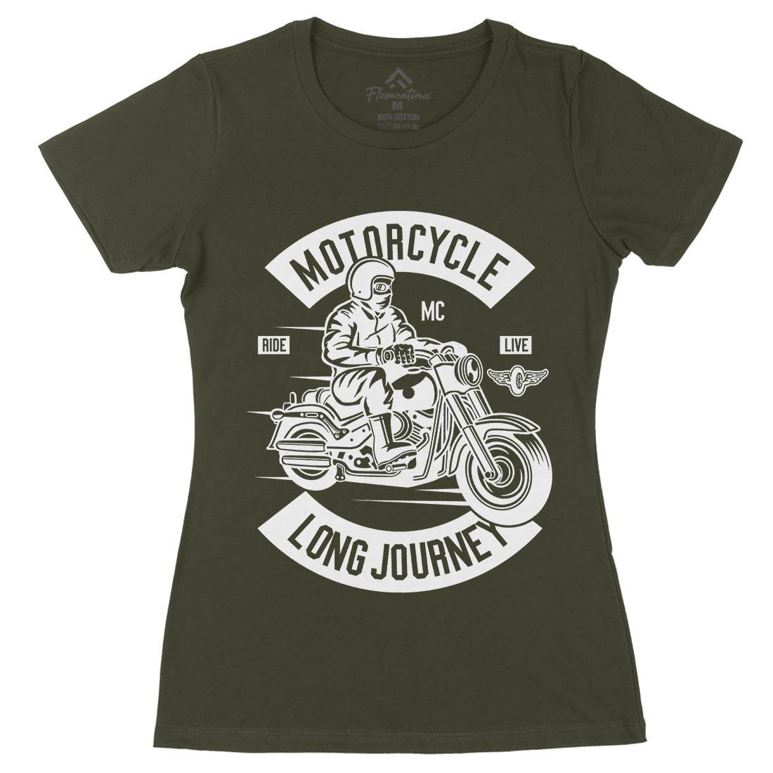 Long Journey Womens Organic Crew Neck T-Shirt Motorcycles B583