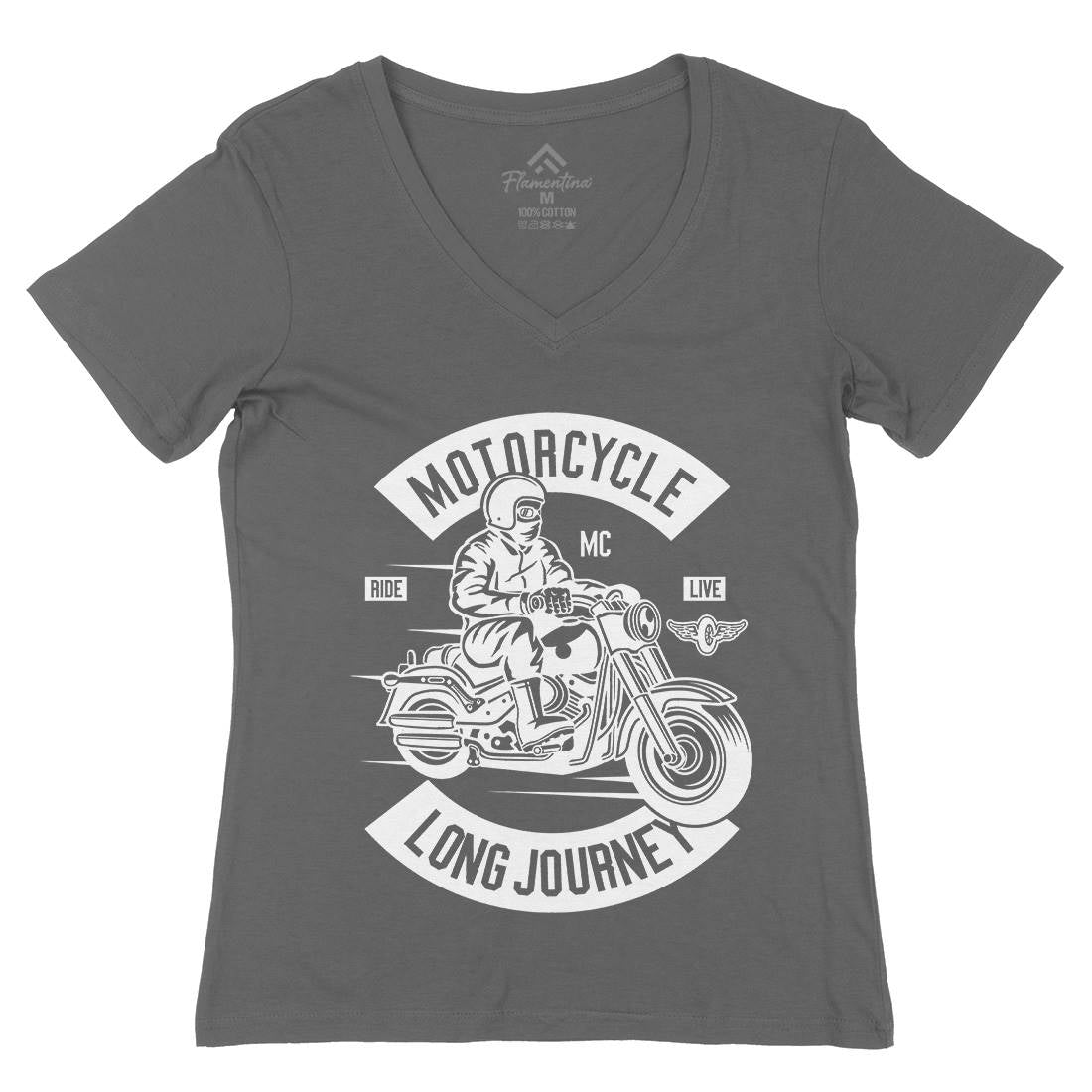 Long Journey Womens Organic V-Neck T-Shirt Motorcycles B583