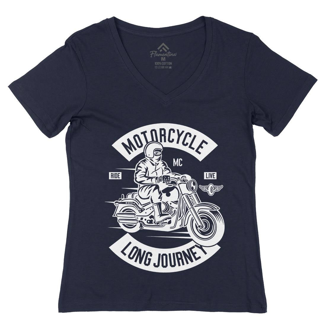 Long Journey Womens Organic V-Neck T-Shirt Motorcycles B583