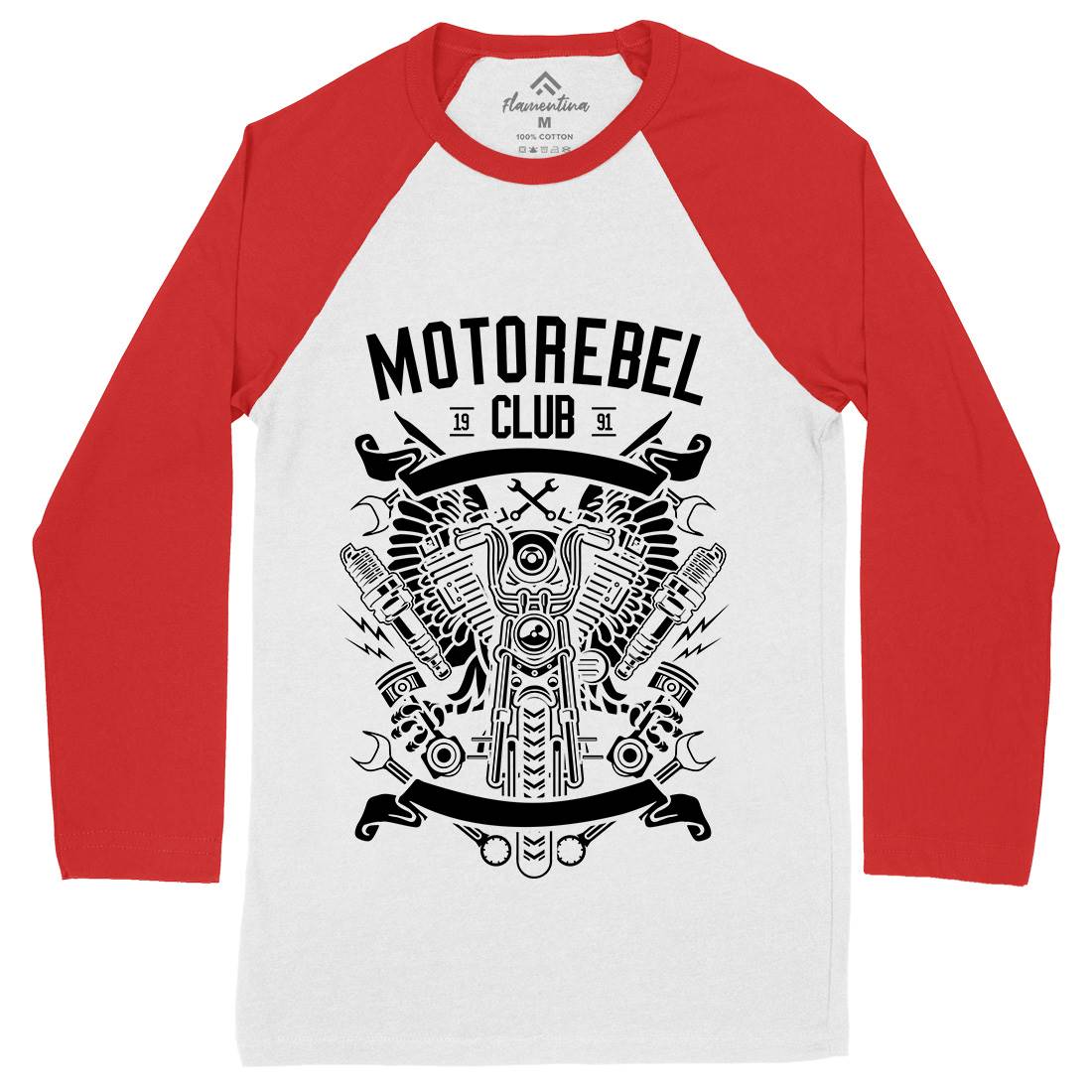 Motorebel Club Mens Long Sleeve Baseball T-Shirt Motorcycles B585