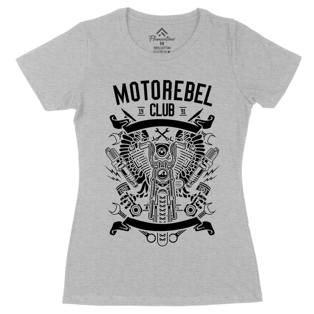 Motorebel Club Womens Organic Crew Neck T-Shirt Motorcycles B585
