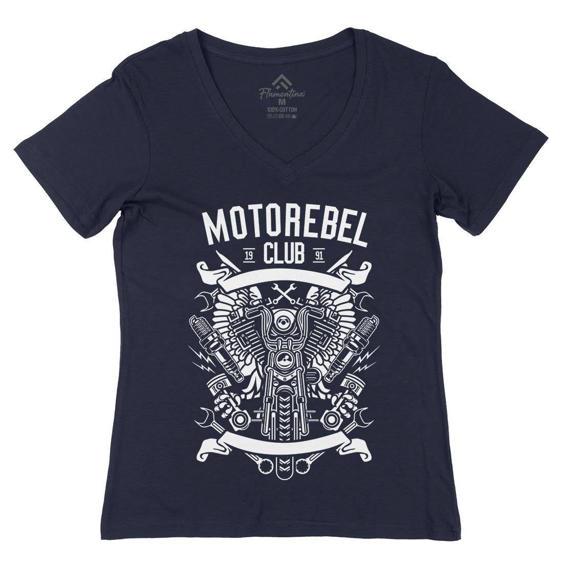 Motorebel Club Womens Organic V-Neck T-Shirt Motorcycles B585