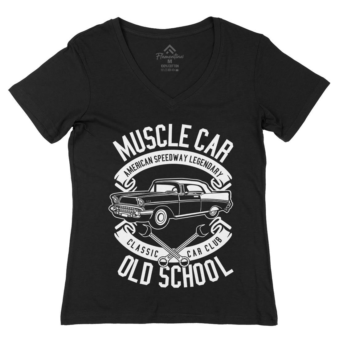 Muscle Car Womens Organic V-Neck T-Shirt Cars B586