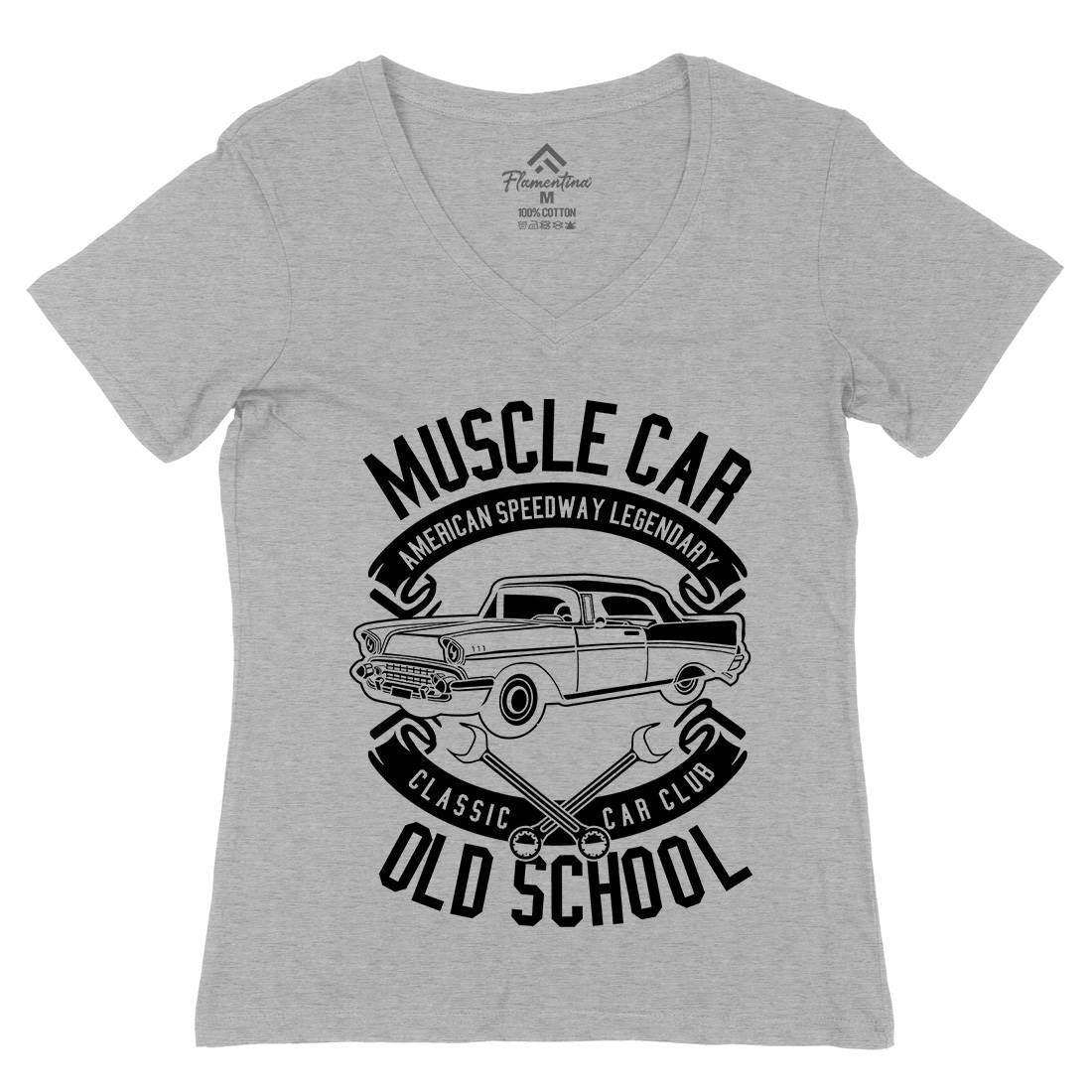 Muscle Car Womens Organic V-Neck T-Shirt Cars B586