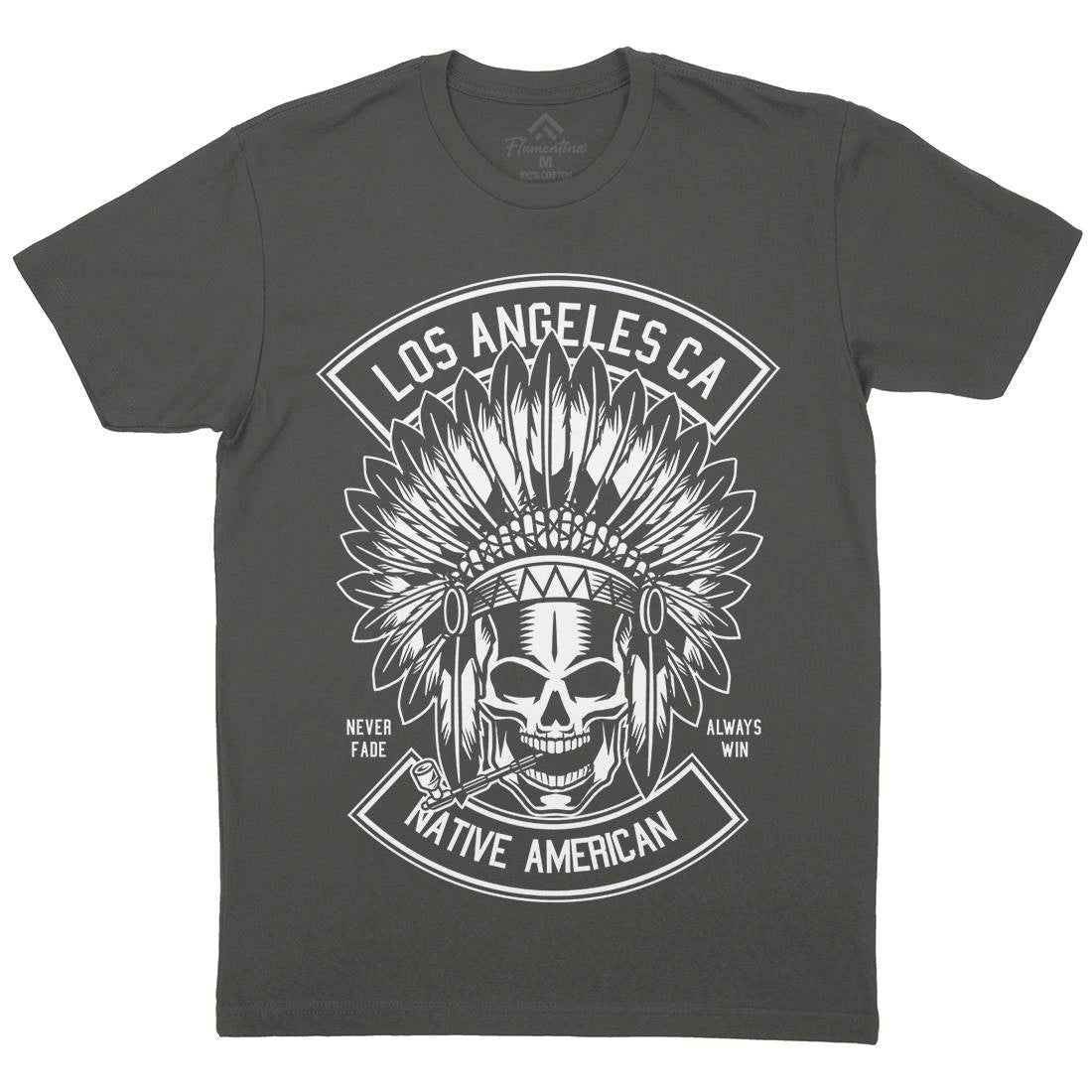 Native American Skull Mens Organic Crew Neck T-Shirt American B587