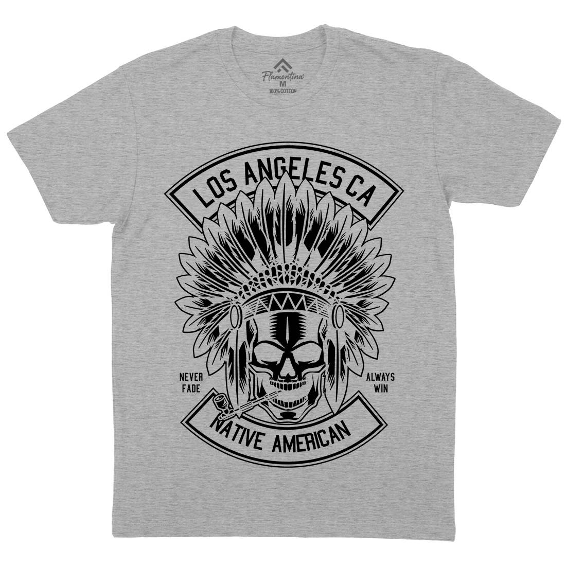 Native American Skull Mens Crew Neck T-Shirt American B587