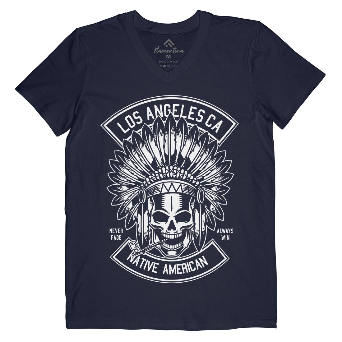 Native American Skull Mens Organic V-Neck T-Shirt American B587