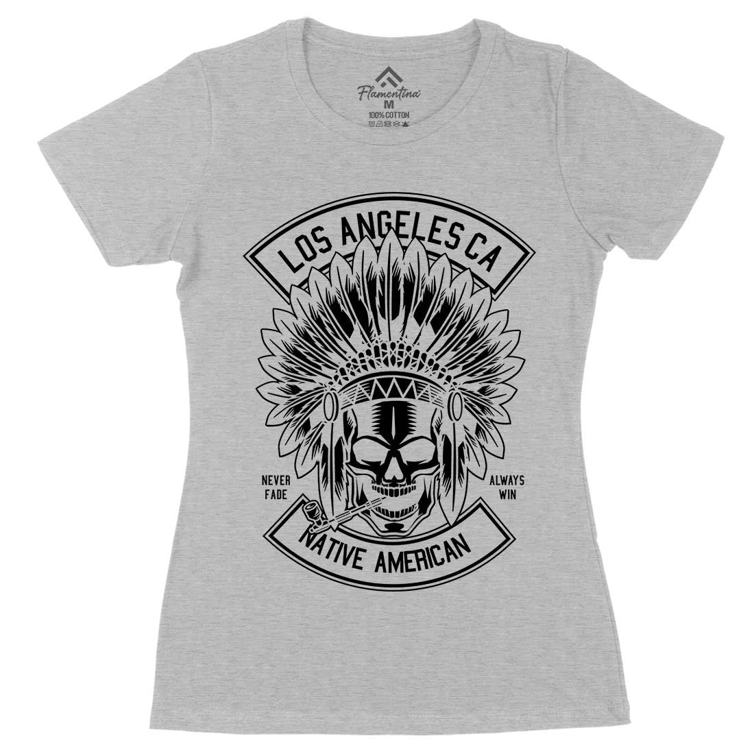 Native American Skull Womens Organic Crew Neck T-Shirt American B587