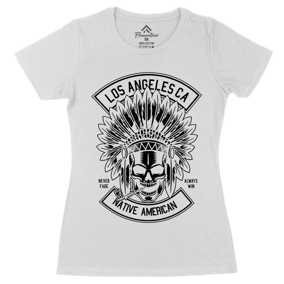 Native American Skull Womens Organic Crew Neck T-Shirt American B587