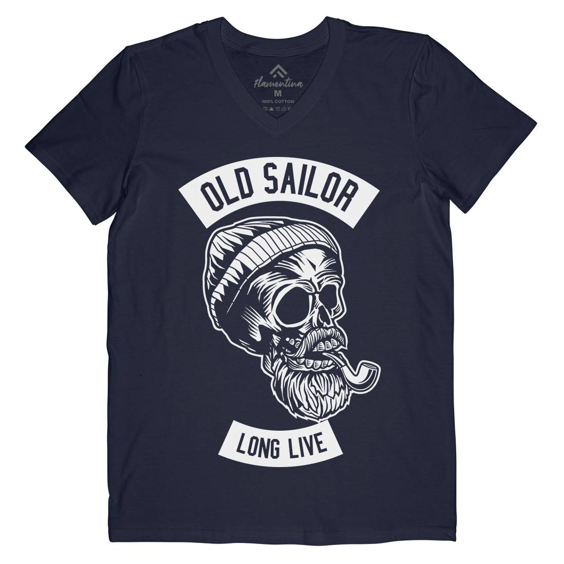 Old Sailor Mens V-Neck T-Shirt Navy B590