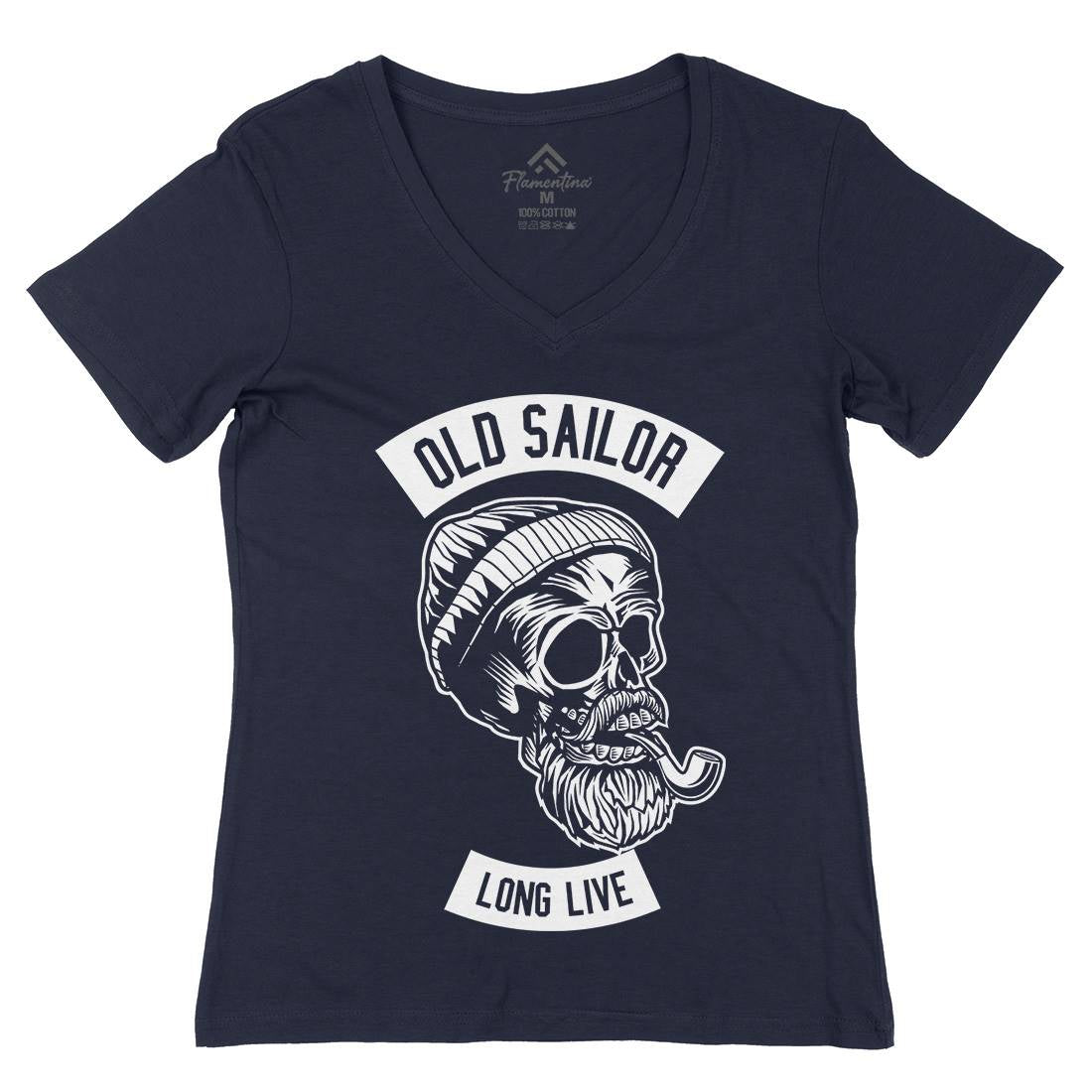 Old Sailor Womens Organic V-Neck T-Shirt Navy B590