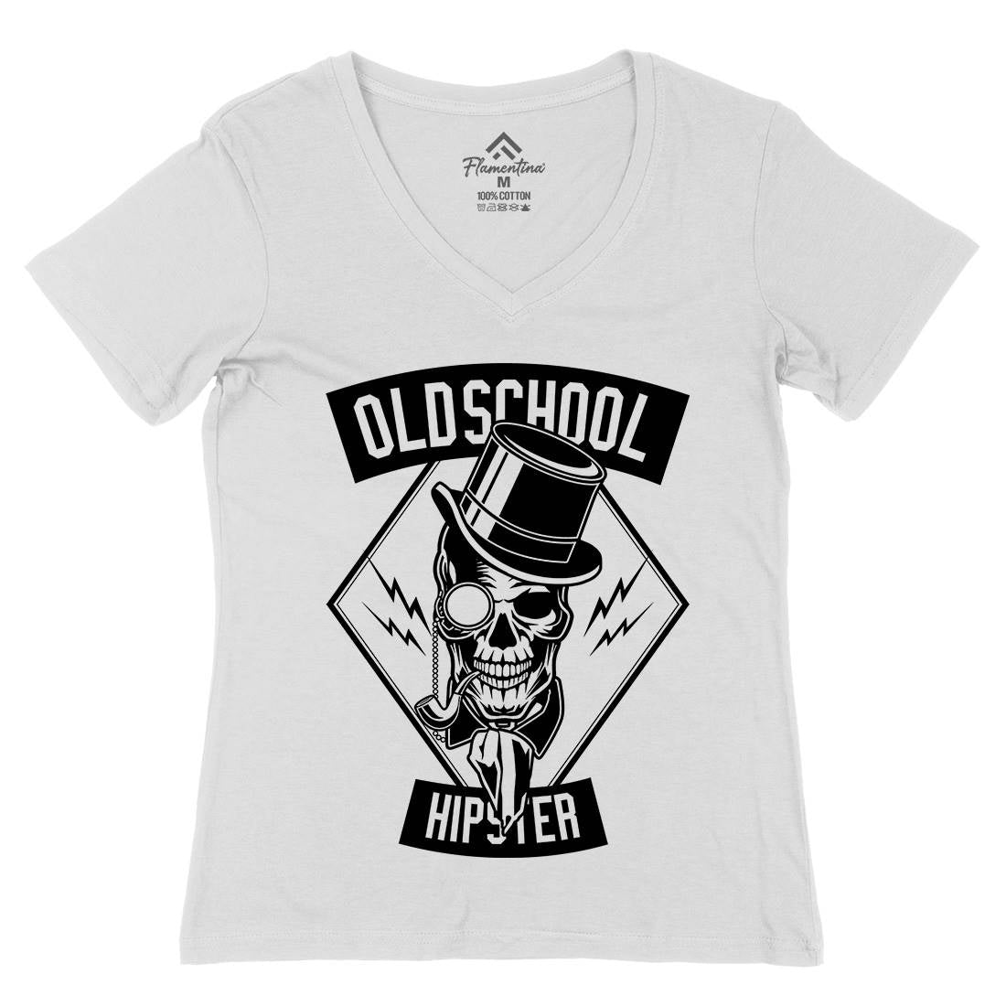 Old School Hipster Womens Organic V-Neck T-Shirt Retro B592