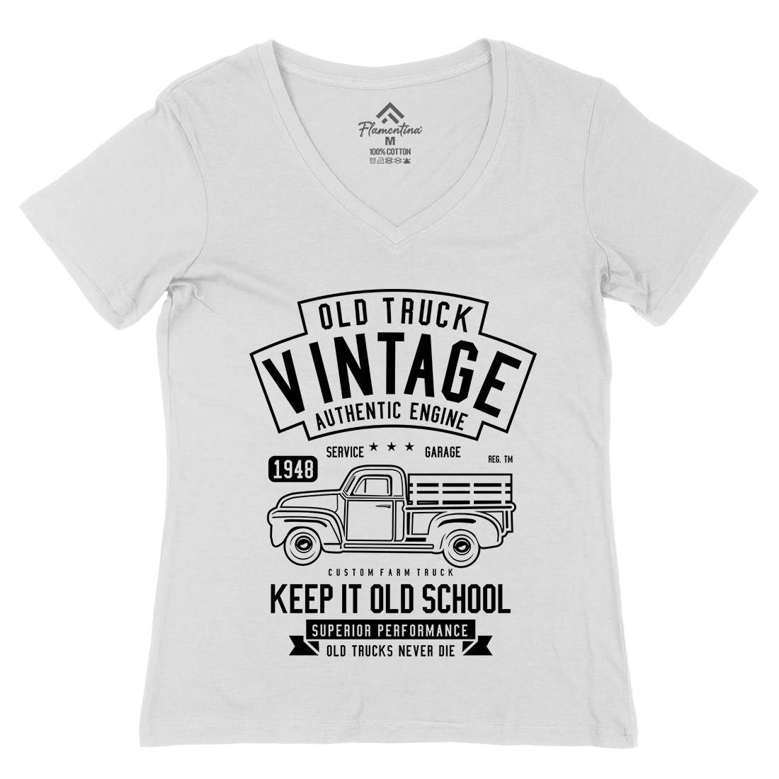 Old Truck Vintage Womens Organic V-Neck T-Shirt Cars B593