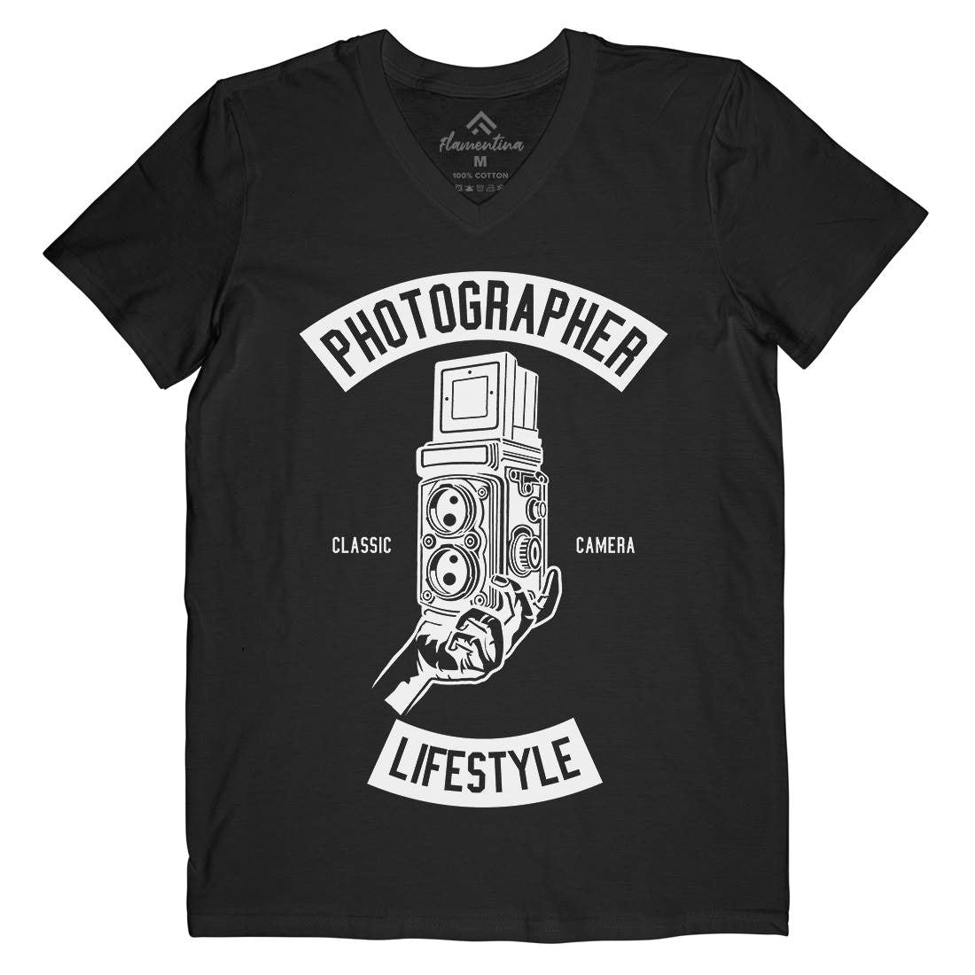 Photographer Lifestyle Mens Organic V-Neck T-Shirt Media B597