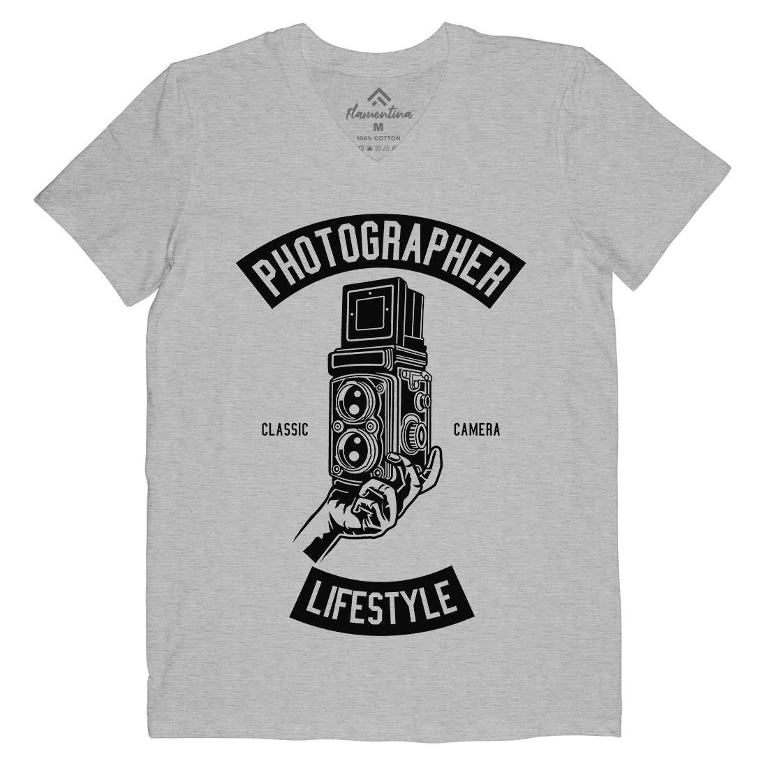 Photographer Lifestyle Mens Organic V-Neck T-Shirt Media B597