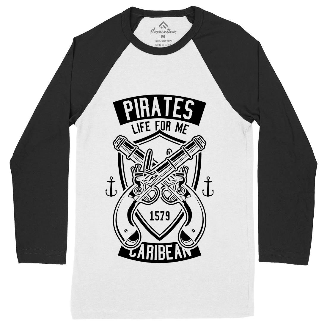 Caribbean Pirates Mens Long Sleeve Baseball T-Shirt Navy B598