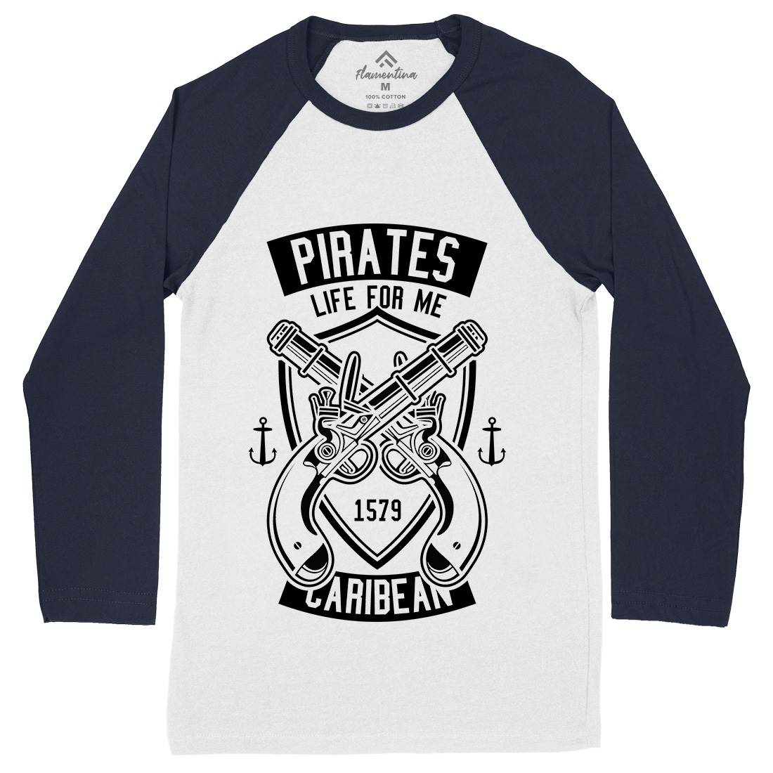Caribbean Pirates Mens Long Sleeve Baseball T-Shirt Navy B598