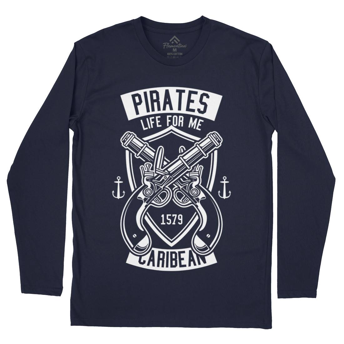 Caribbean Pirates Mens Long Sleeve T-Shirt Navy B598