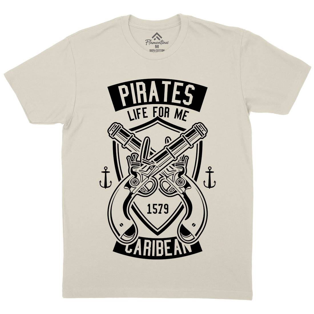 Caribbean Pirates Mens Organic Crew Neck T-Shirt Navy B598
