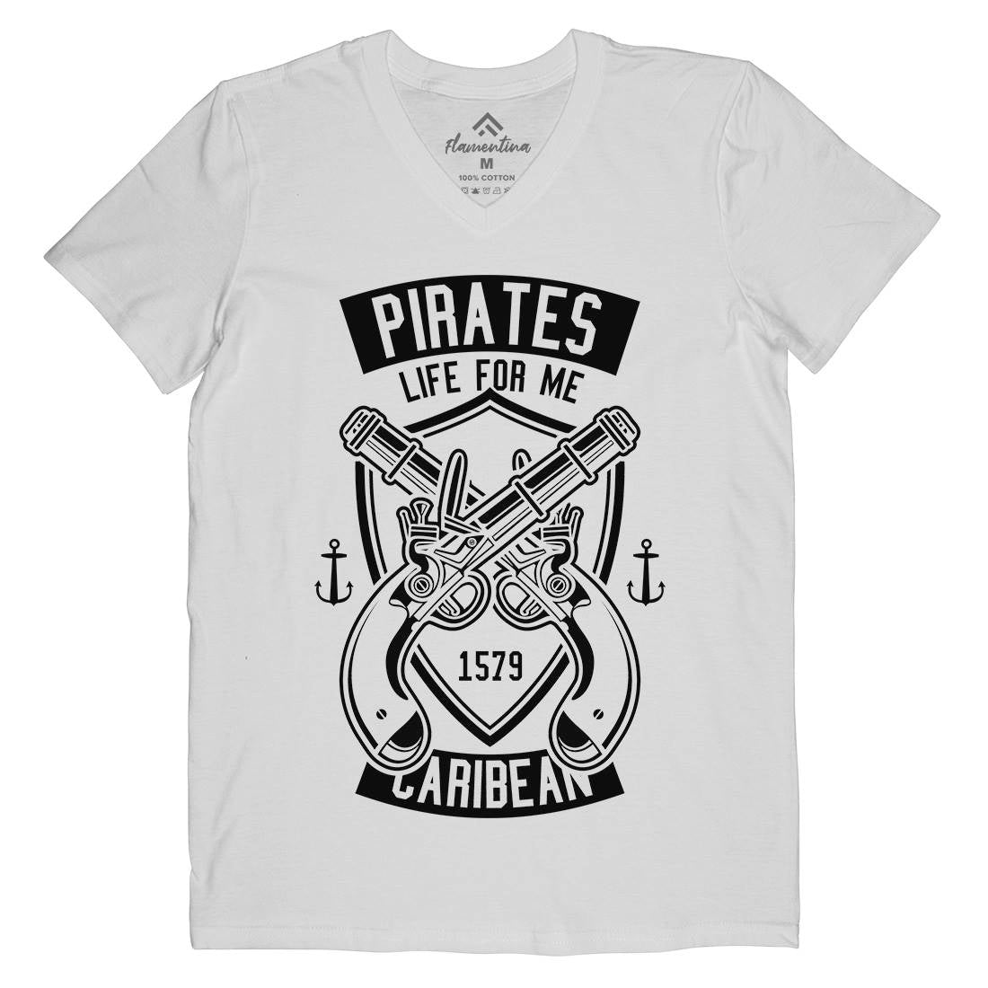 Caribbean Pirates Mens Organic V-Neck T-Shirt Navy B598
