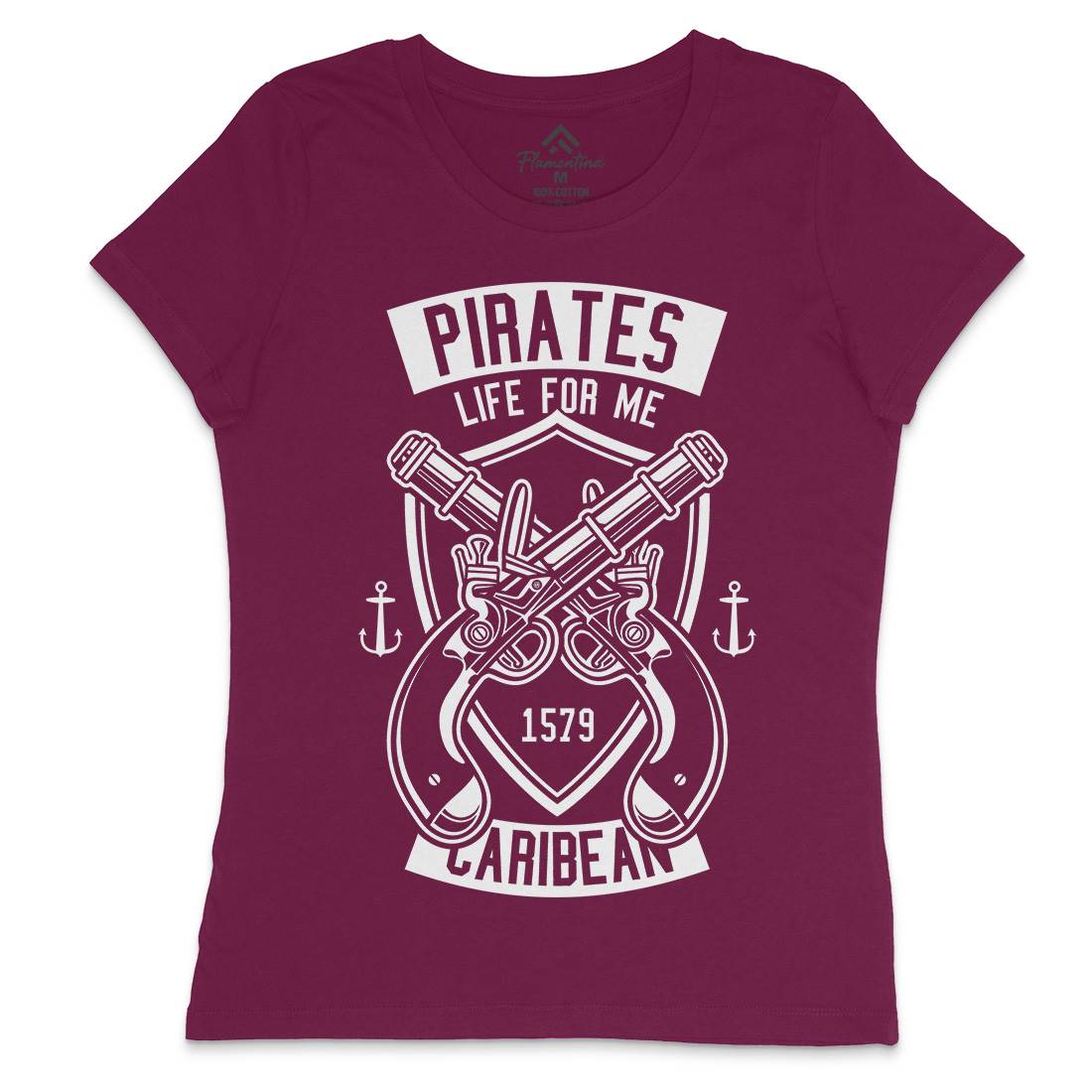 Caribbean Pirates Womens Crew Neck T-Shirt Navy B598