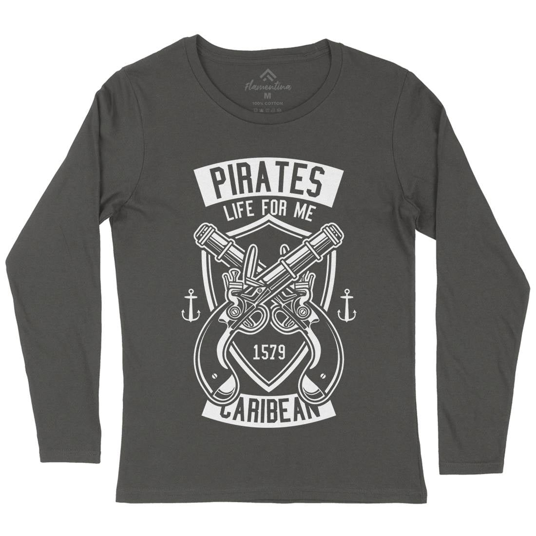 Caribbean Pirates Womens Long Sleeve T-Shirt Navy B598